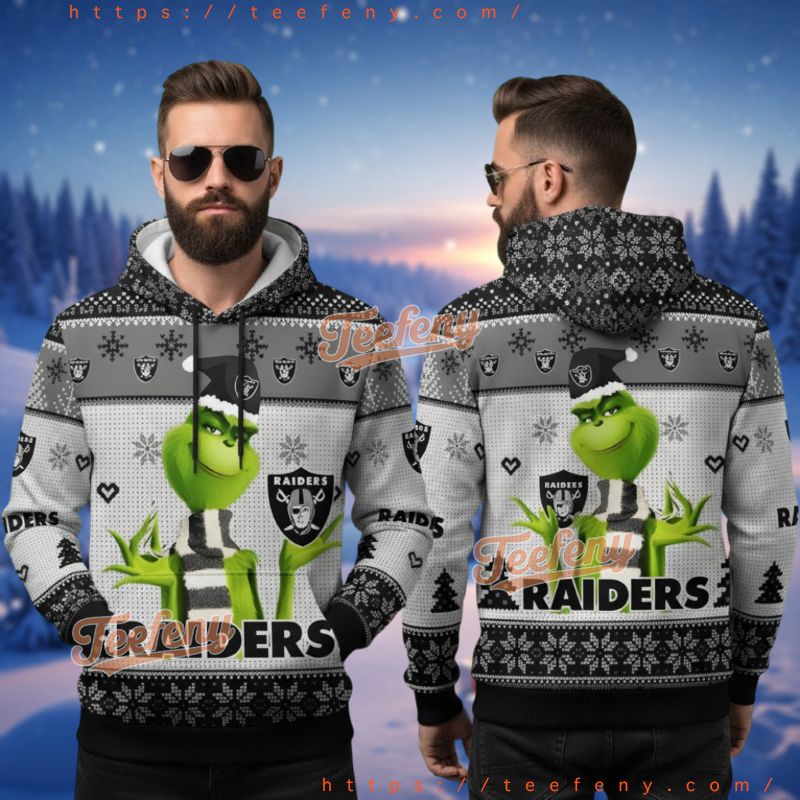 Las Vegas Raiders Grinch Christmas Scarf Ugly 3D Hoodie Las Vegas Raiders Grinch Christmas Scarf Ugly 3D Hoodie