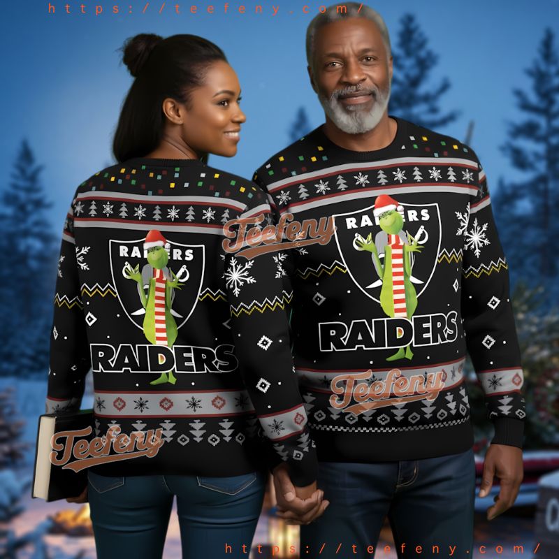 Las Vegas Raiders Grinch Scarf Ugly Christmas Sweater Men Women
