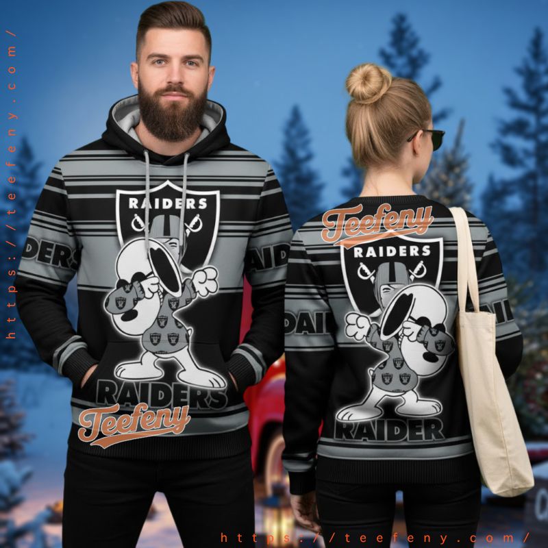 Las Vegas Raiders Peanuts Ugly 3D Hoodie Grey Black Stripe Las Vegas Raiders Peanuts Ugly 3D Hoodie Grey Black Stripe