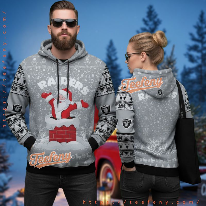 Las Vegas Raiders Santa Down Chimney Funny Ugly 3D Hoodie Las Vegas Raiders Santa Down Chimney Funny Ugly 3D Hoodie