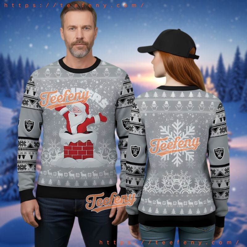 Las Vegas Raiders Santa Funny Ugly Christmas Sweater Holiday Fan