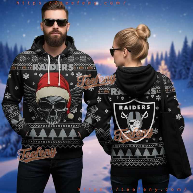Las Vegas Raiders Santa Skull Ugly 3D Pullover Hoodie Christmas Las Vegas Raiders Santa Skull Ugly 3D Pullover Hoodie Christmas