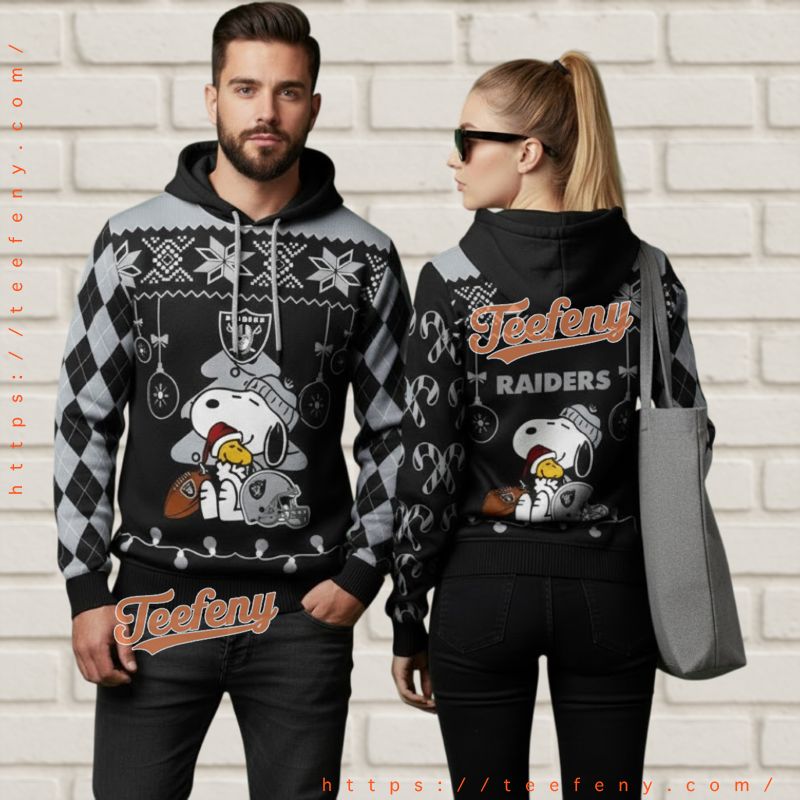 Las Vegas Raiders Snoopy Woodstock Christmas Ugly 3D Hoodie Las Vegas Raiders Snoopy Woodstock Christmas Ugly 3D Hoodie