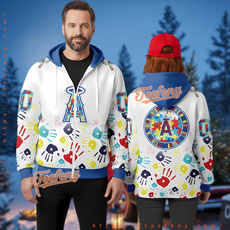 Los Angeles Angels Autism Awareness Puzzle 3D Pullover Hoodie