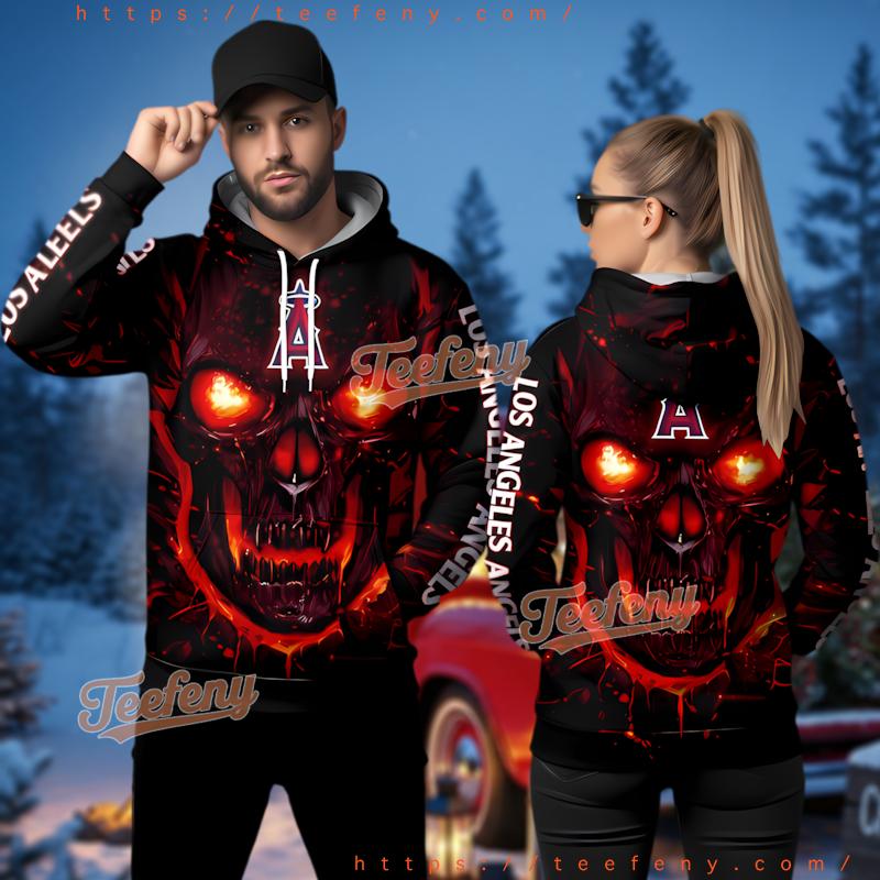 Los Angeles Angels Fire Skull 3D Hoodie Youth Los Angeles Angels Fire Skull 3D Hoodie Youth