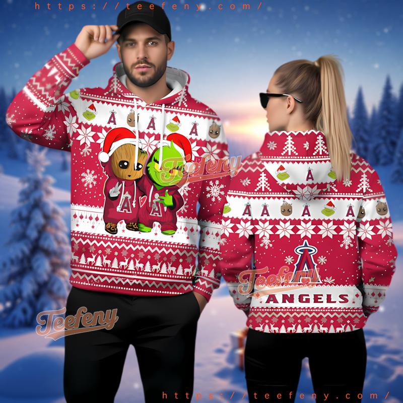 Los Angeles Angels Grinch And Groot Ugly 3D Print Hoodie Los Angeles Angels Grinch And Groot Ugly 3D Print Hoodie
