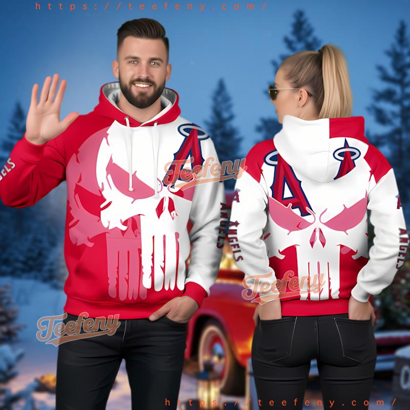 Los Angeles Angels Punisher Skull 3D Hoodie Zipper Los Angeles Angels Punisher Skull 3D Hoodie Zipper