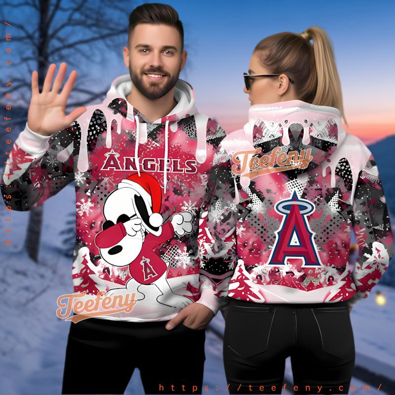 Los Angeles Angels Snoopy Christmas 3D Hoodie Pattern Los Angeles Angels Snoopy Christmas 3D Hoodie Pattern
