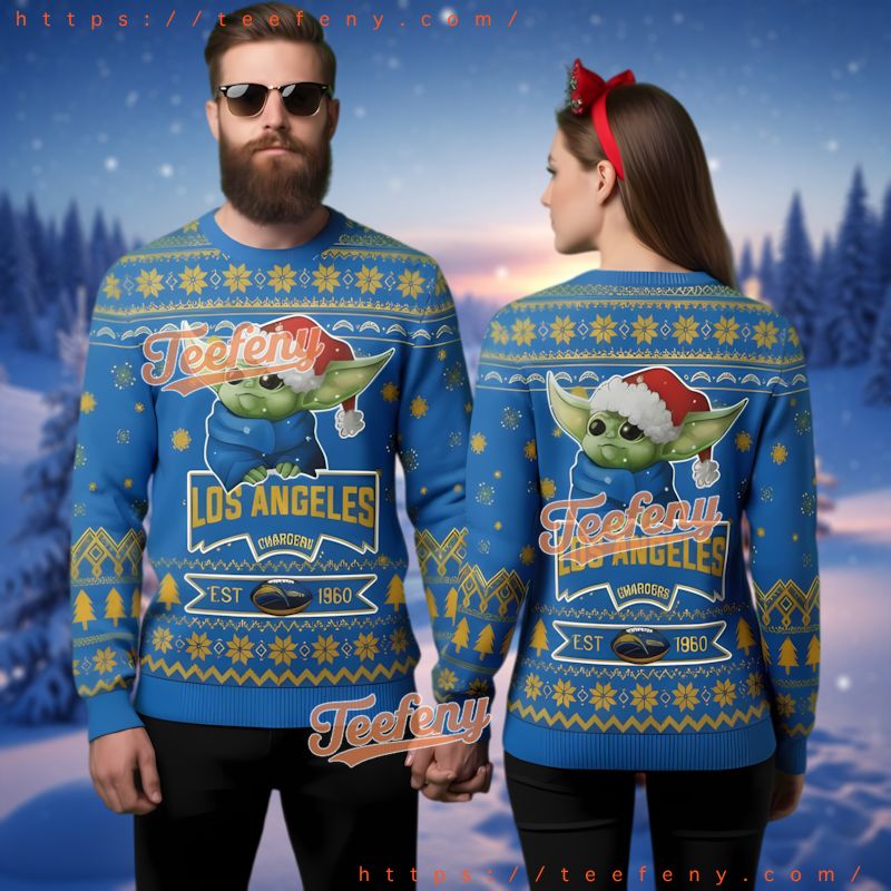 Los Angeles Chargers Baby Yoda Wear Santa Hat Ugly Christmas Sweater