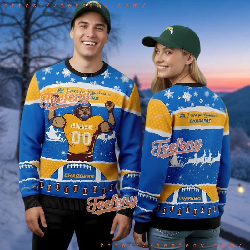 Los Angeles Chargers Custom Name Number Ugly Christmas Sweater