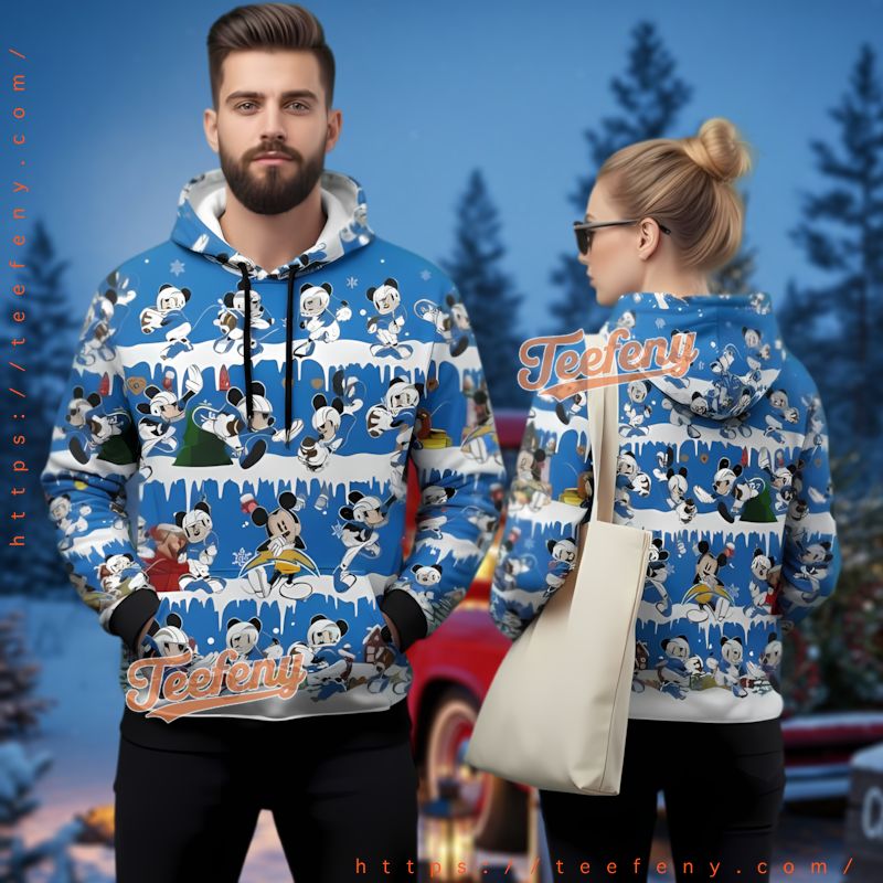 Los Angeles Chargers Disney Holiday Pattern Ugly 3D Hoodie