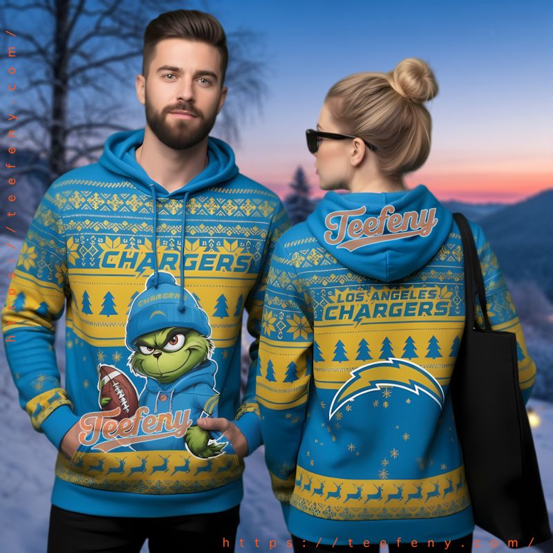 Los Angeles Chargers Grinch Christmas Ugly 3D Pullover Hoodie