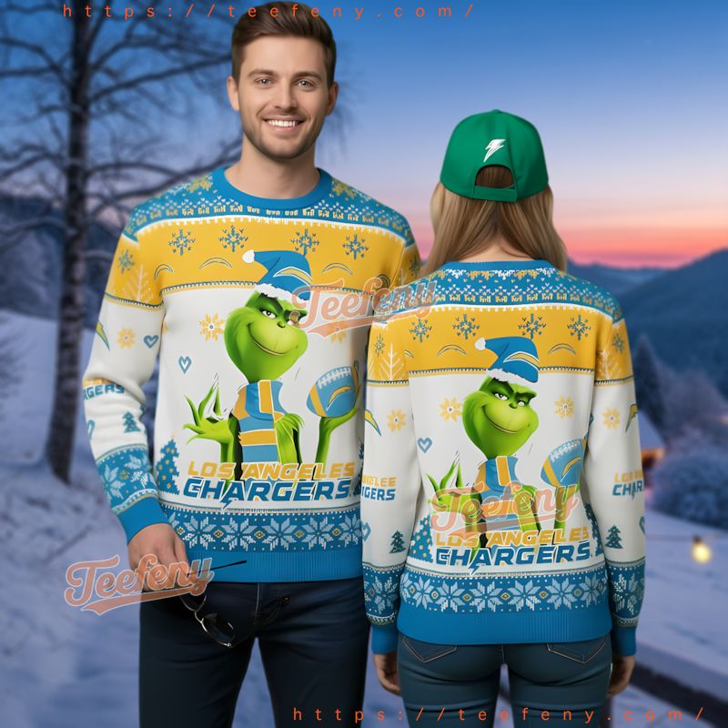 Los Angeles Chargers Grinch Football Fan Ugly Sweater White