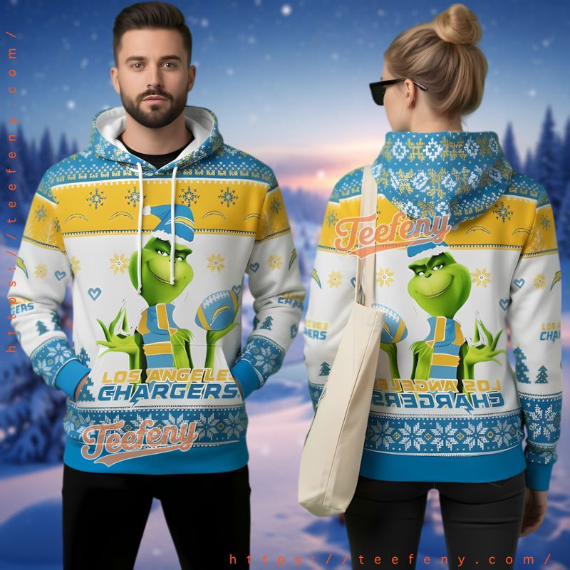 Los Angeles Chargers Grinch Football Ugly 3D Pullover Hoodie