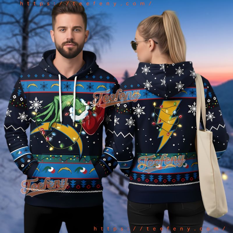 Los Angeles Chargers Grinch Holding Logo Ugly 3D Hoodie