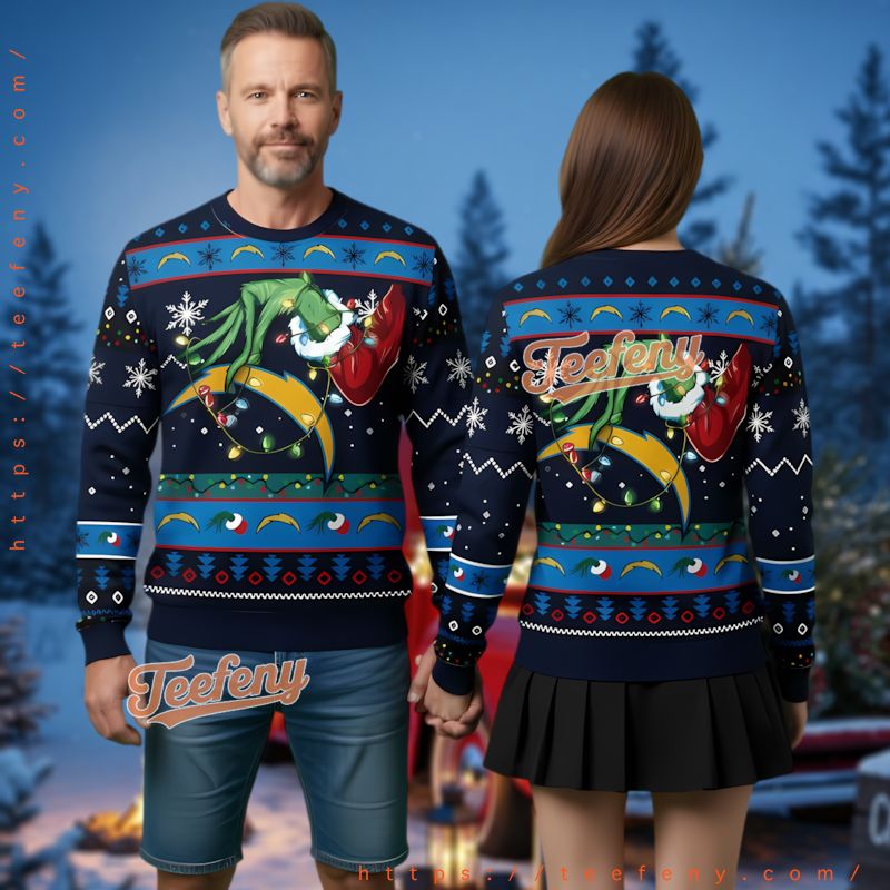 Los Angeles Chargers Grinch Lights Logo Ugly Christmas Sweater