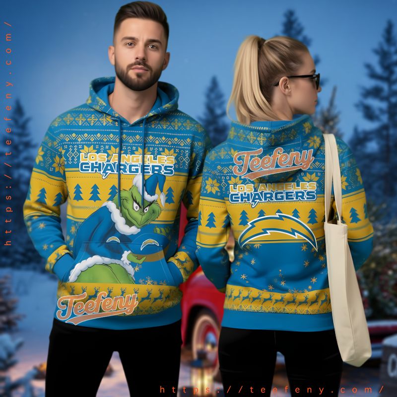 Los Angeles Chargers Grinch Themed Ugly 3D Hoodie