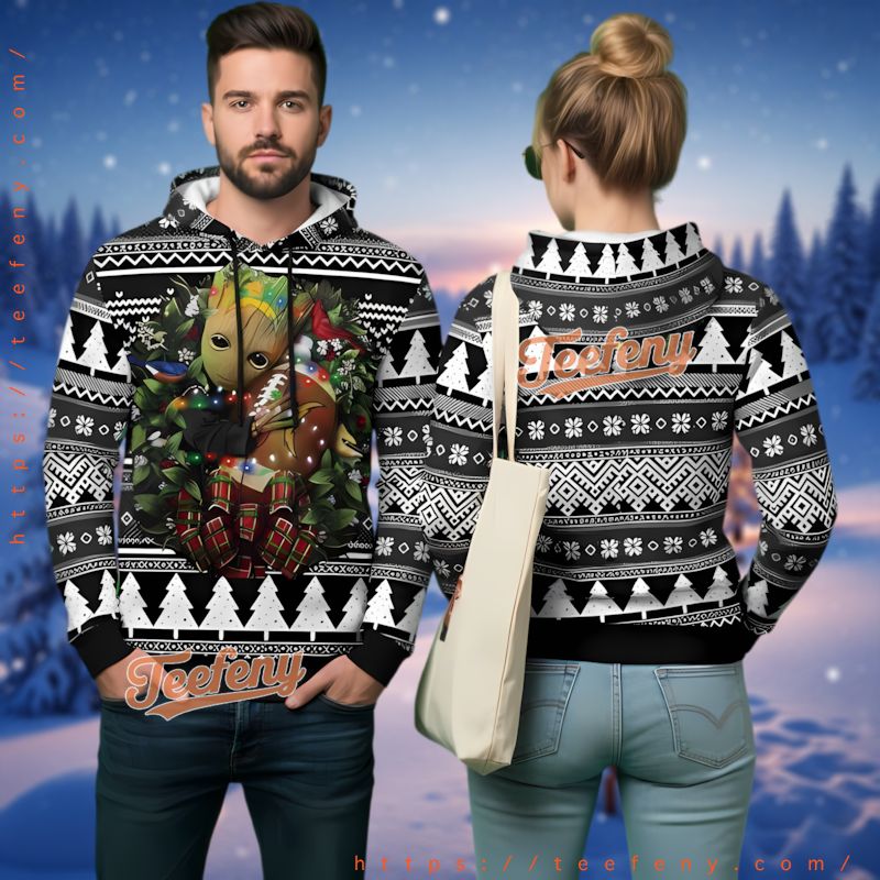 Los Angeles Chargers Groot Christmas Wreath Ugly 3D Hoodie