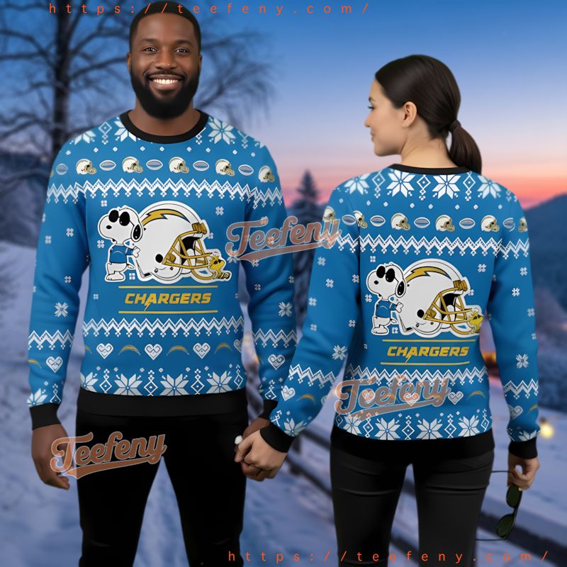 Los Angeles Chargers Helmet Snoopy Woodstock Blue Ugly Christmas Sweater