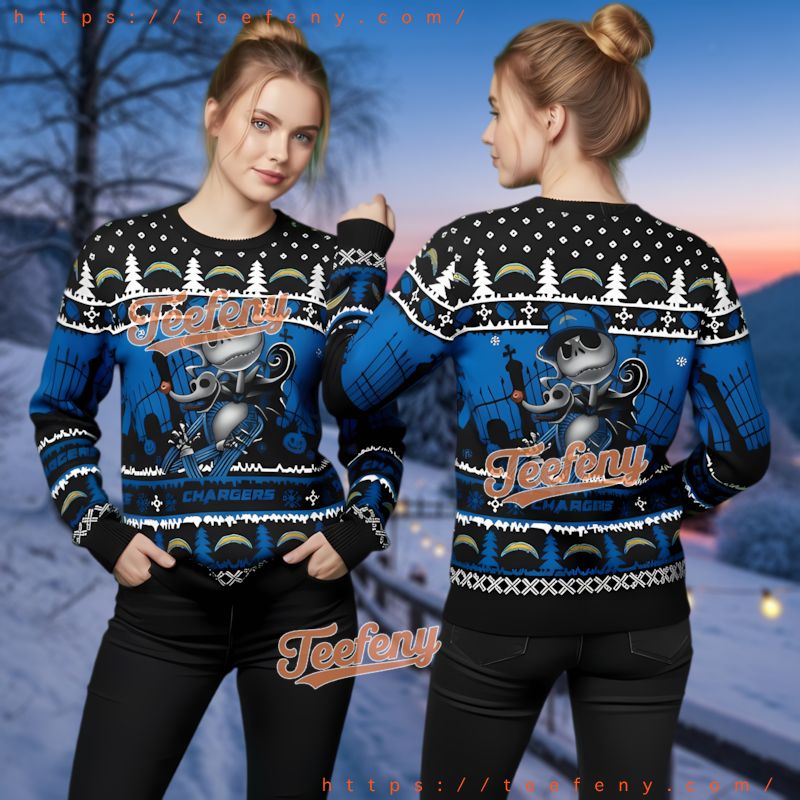 Los Angeles Chargers Jack Skellington Zero Ugly Sweater Nightmare Before Christmas