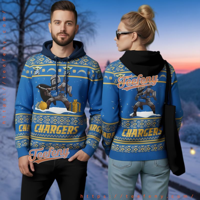 Los Angeles Chargers Mandalorian Grogu Christmas Ugly 3D Hoodie
