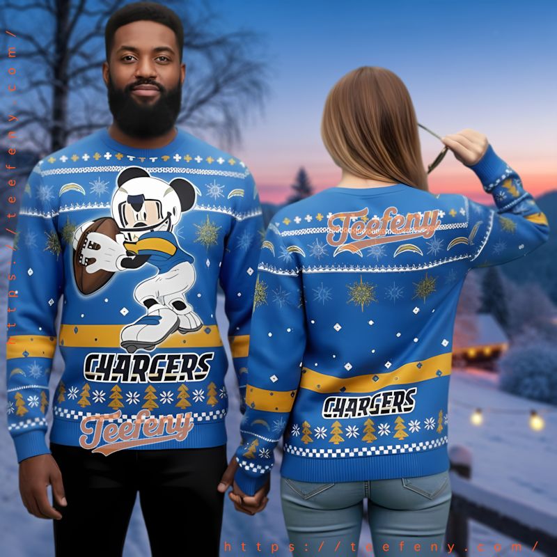 Los Angeles Chargers Mickey Mouse Player Ugly Christmas Sweater