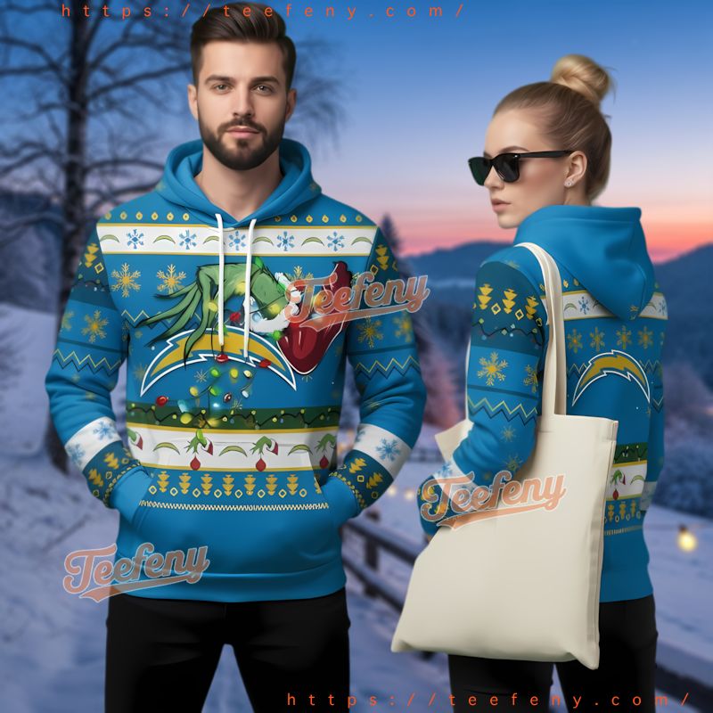Los Angeles Chargers Official Grinch Ugly 3D Hoodie Men Women Outfit Los Angeles Chargers Official Grinch Ugly 3D Hoodie Men Women Outfit