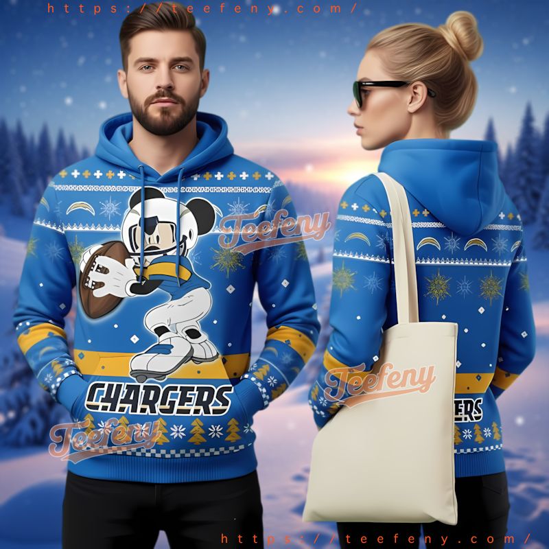 Los Angeles Chargers Official Mickey Ugly 3D Hoodie Limited Stock Los Angeles Chargers Official Mickey Ugly 3D Hoodie Limited Stock