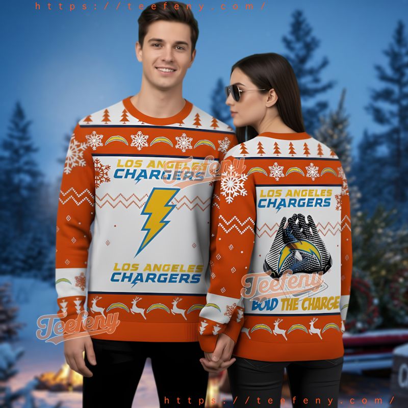 Los Angeles Chargers Orange White Pattern Ugly Christmas Sweater