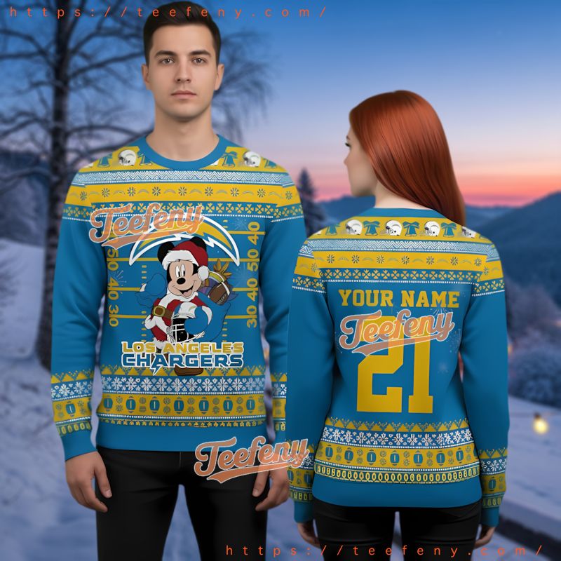 Los Angeles Chargers Personalized Mickey Santa Ugly Christmas Sweater