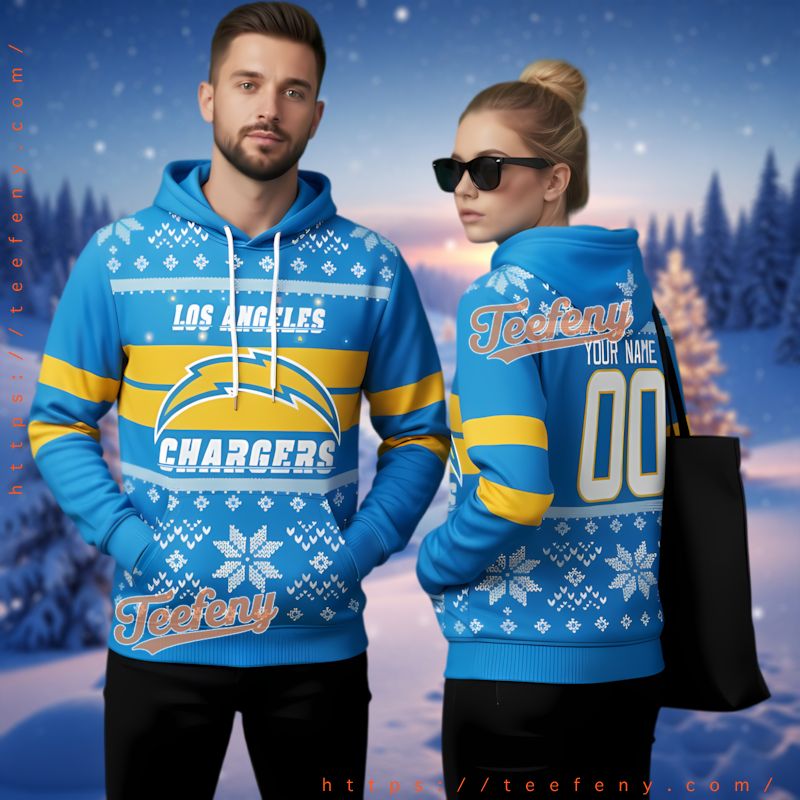 Los Angeles Chargers Personalized Ugly 3D Hoodie Blue Yellow Los Angeles Chargers Personalized Ugly 3D Hoodie Blue Yellow