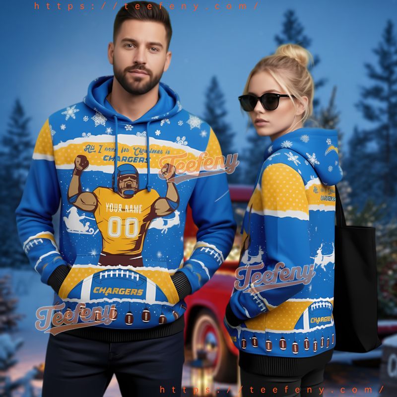 Los Angeles Chargers Personalized Ugly 3D Hoodie Fan Gear Winter Los Angeles Chargers Personalized Ugly 3D Hoodie Fan Gear Winter