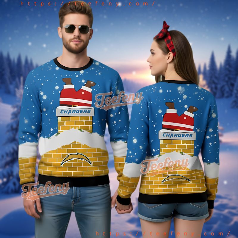 Los Angeles Chargers Santa Stuck Chimney Ugly Christmas Sweater