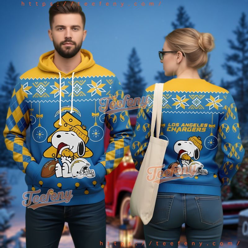 Los Angeles Chargers Snoopy Football Christmas Ugly 3D Hoodie Los Angeles Chargers Snoopy Football Christmas Ugly 3D Hoodie