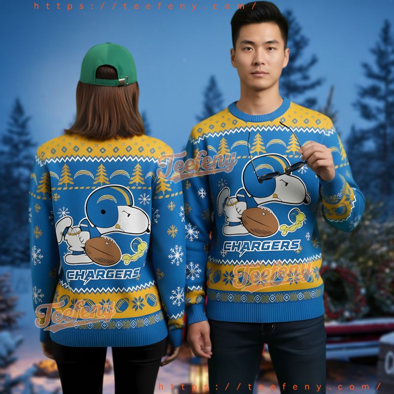 Los Angeles Chargers Snoopy Football Ugly Christmas Sweater