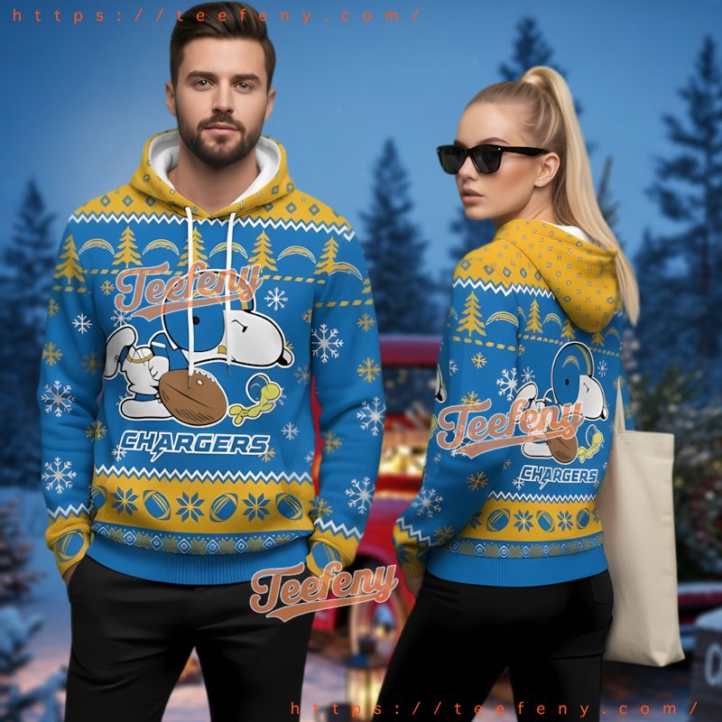 Los Angeles Chargers Snoopy Peanuts Ugly 3D Hoodie Xmas Los Angeles Chargers Snoopy Peanuts Ugly 3D Hoodie Xmas