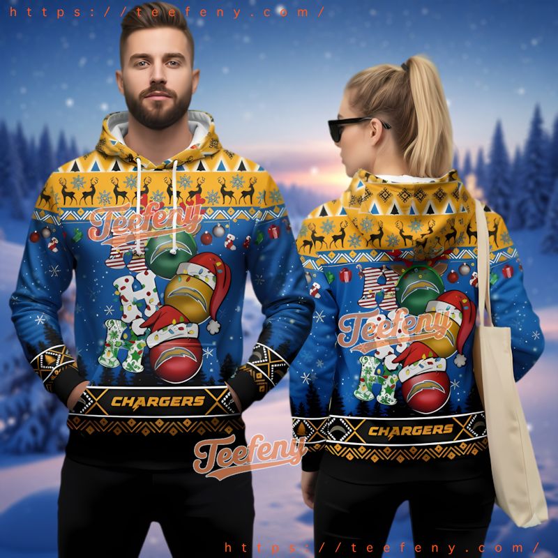 Los Angeles Chargers Ugly 3D Hoodie Reindeer Snowflake Design Los Angeles Chargers Ugly 3D Hoodie Reindeer Snowflake Design