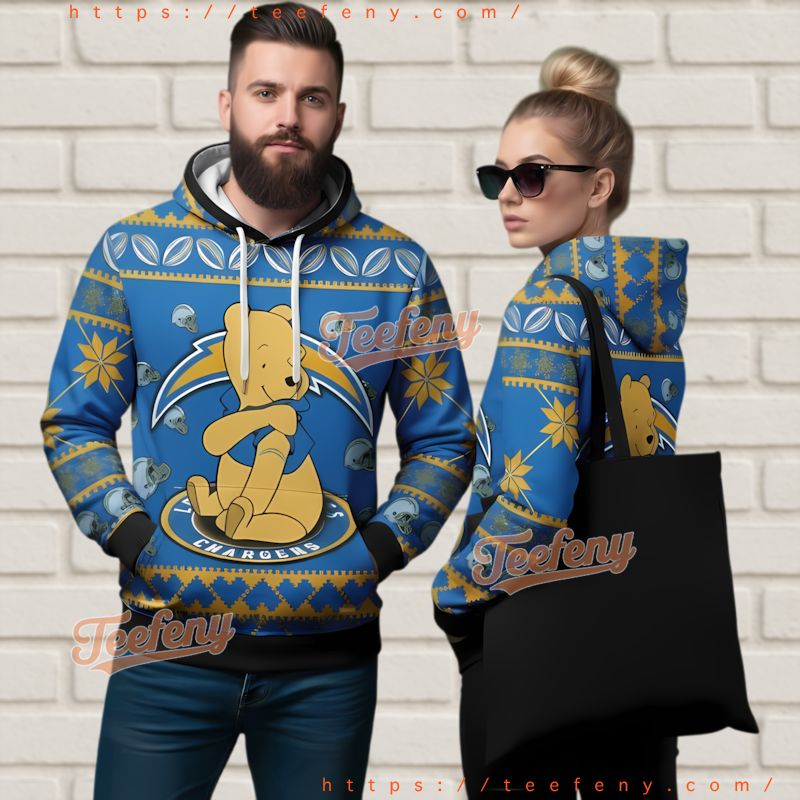 Los Angeles Chargers Winnie The Pooh Ugly 3D Hoodie Disney Gift Los Angeles Chargers Winnie The Pooh Ugly 3D Hoodie Disney Gift