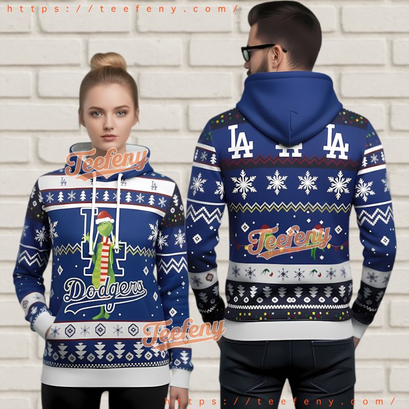 Los Angeles Dodgers Blue Grinch Ugly Christmas 3D Hoodie Los Angeles Dodgers Blue Grinch Ugly Christmas 3D Hoodie