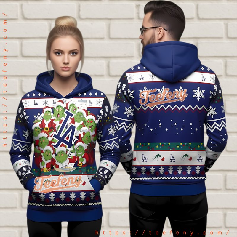 Los Angeles Dodgers Grinches Ugly Christmas 3D Hoodie Santa Hats Los Angeles Dodgers Grinches Ugly Christmas 3D Hoodie Santa Hats
