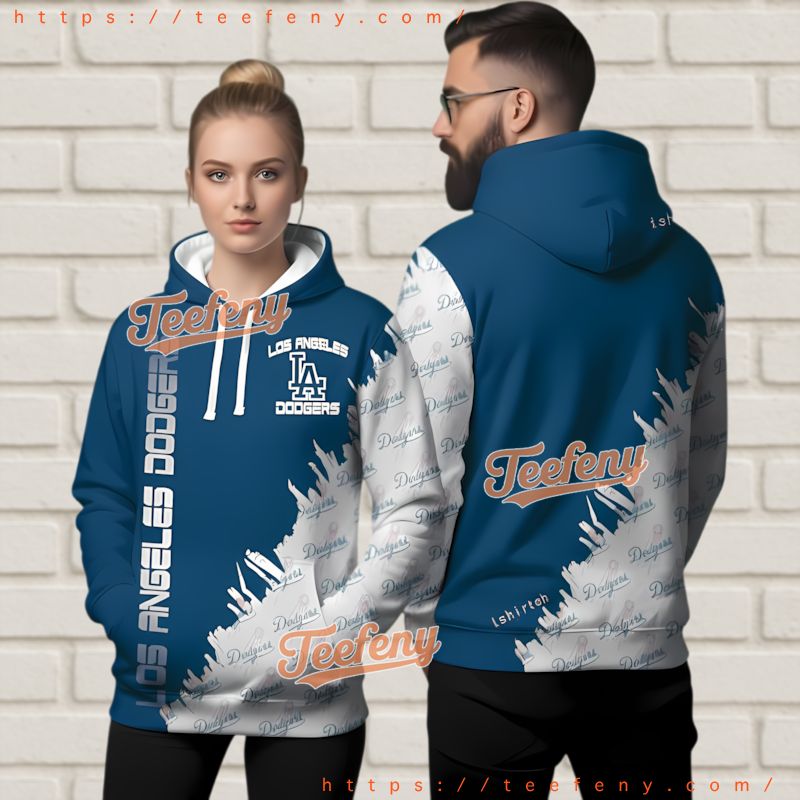 Los Angeles Dodgers La Logo 3D Hoodie Blue White Los Angeles Dodgers La Logo 3D Hoodie Blue White