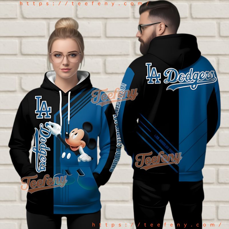 Los Angeles Dodgers Mickey Mouse 3D Hoodie Blue Black Disney Character Los Angeles Dodgers Mickey Mouse 3D Hoodie Blue Black Disney Character