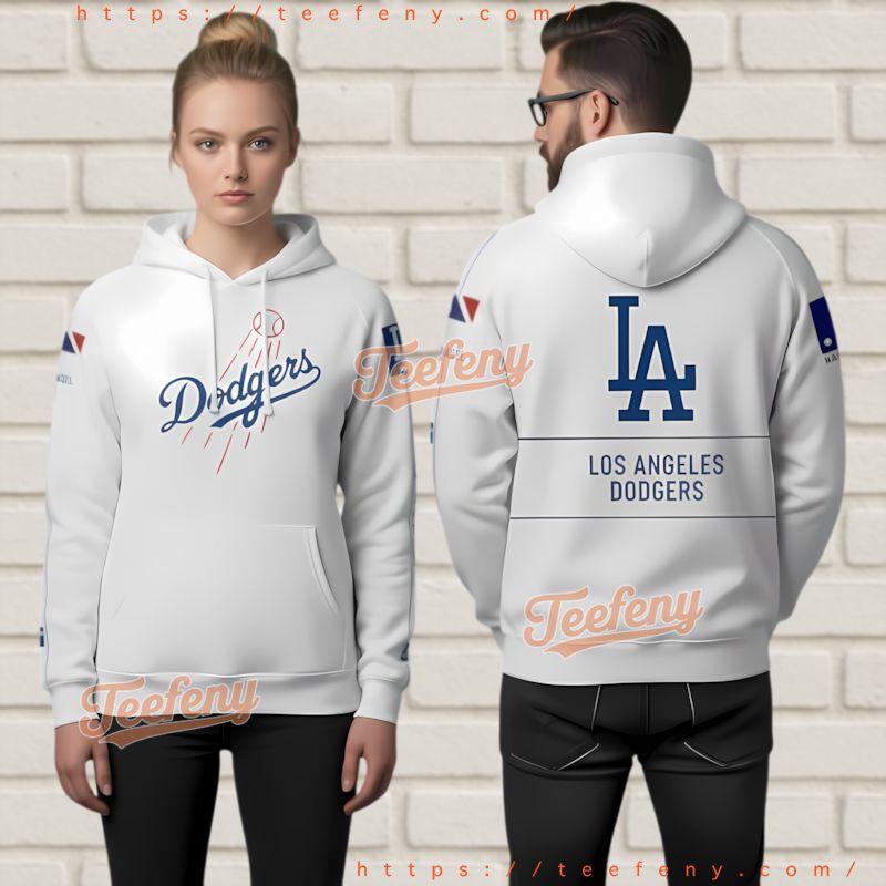 Los Angeles Dodgers Pullover 3D Hoodie White Team Logo Los Angeles Dodgers Pullover 3D Hoodie White Team Logo