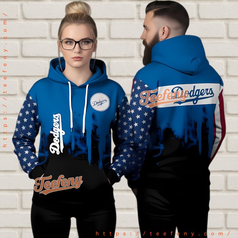 Los Angeles Dodgers Usa Flag 3D Hoodie Patriot Blue Black Los Angeles Dodgers Usa Flag 3D Hoodie Patriot Blue Black
