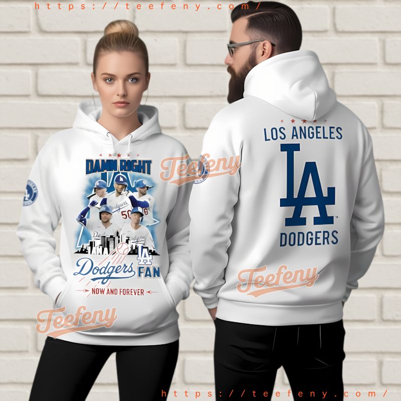 Los Angeles Dodgers White 3D Hoodie Damn Right Fan Los Angeles Dodgers White 3D Hoodie Damn Right Fan