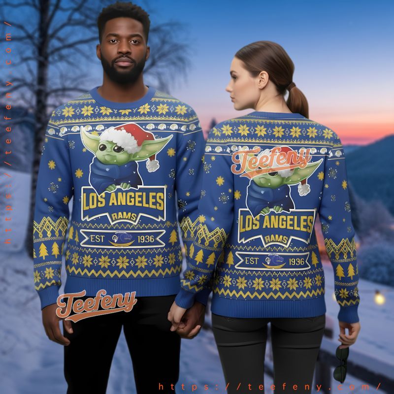 Los Angeles Rams Baby Yoda Santa Hat Ugly Christmas Sweater Fan