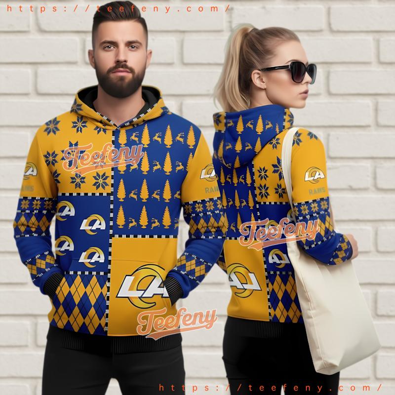 Los Angeles Rams Blue Yellow Diamond Pattern Ugly 3D Hoodie