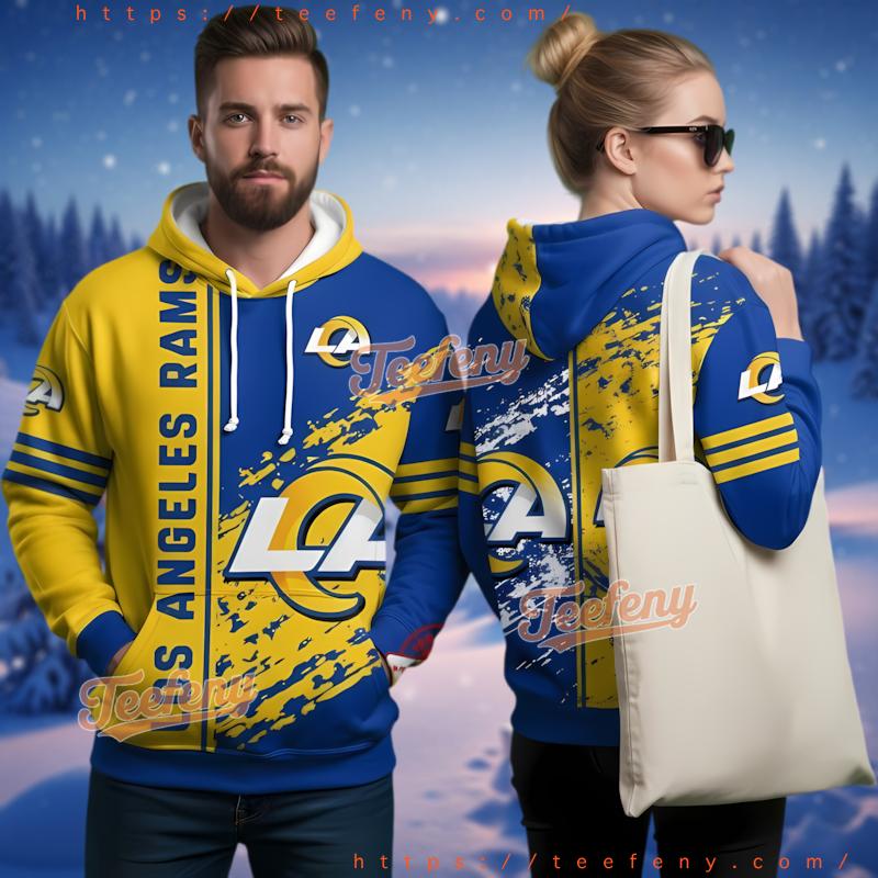 Los Angeles Rams Blue Yellow Stripe Ugly Christmas 3D Hoodie