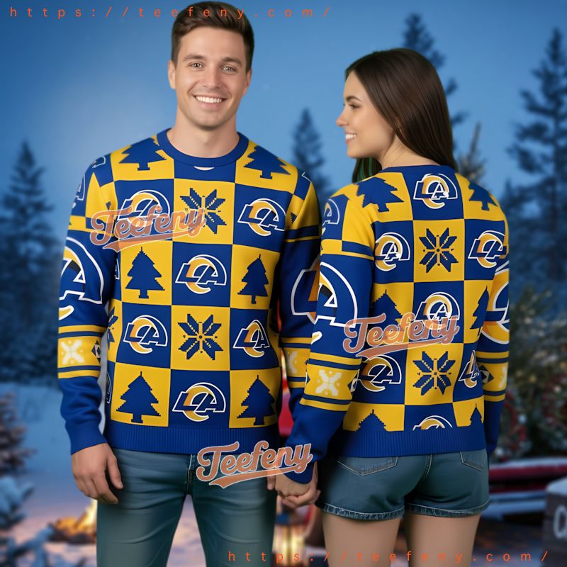 Los Angeles Rams Checkerboard Logo Christmas Tree Ugly Sweater