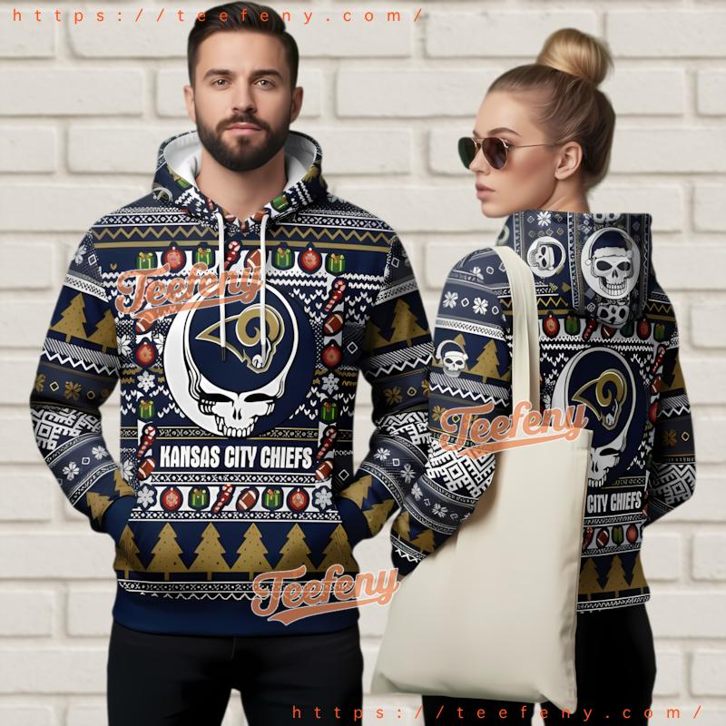 Los Angeles Rams Chiefs Grateful Dead Theme Ugly Christmas 3D Hoodie